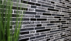 Muestra de mano mosaico azulejo azulejo backsplash translúcido gris negro compuesto vidrio mosaico Crystal piedra gris negro MOS86-0208_m