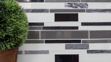 Muestra de mano mosaico azulejo azulejo backsplash translúcido gris negro compuesto vidrio mosaico Crystal piedra claro gris negro MOS67-GV34_m