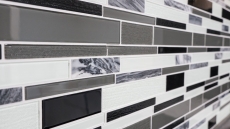 Muestra de mano mosaico azulejo azulejo backsplash translúcido gris negro compuesto vidrio mosaico Crystal piedra claro gris negro MOS67-GV34_m