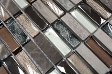 Muestra de mano mosaico azulejo espejo translúcido marrón claro gris plata rectángulo mosaico de vidrio Cristal piedra marrón claro MOS87-SM68_m