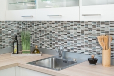 Muestra de mano mosaico azulejo espejo translúcido marrón claro gris plata rectángulo mosaico de vidrio Cristal piedra marrón claro MOS87-SM68_m