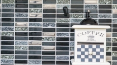 Muestra de mano mosaico azulejo espejo translúcido plata gris negro rectángulo vidrio mosaico cristal piedra negro MOS87-SM88_m