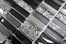 Muestra de mano mosaico azulejo espejo translúcido plata gris negro rectángulo vidrio mosaico cristal piedra negro MOS87-SM88_m