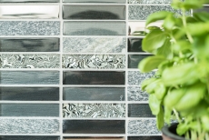 Muestra de mano mosaico azulejo Azulejo backsplash Translúcido plata gris negro Rectángulo Mosaico de vidrio Piedra de cristal negro MOS87-88X_m
