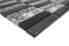 Muestra de mano mosaico azulejo Azulejo backsplash Translúcido plata gris negro Rectángulo Mosaico de vidrio Piedra de cristal negro MOS87-88X_m