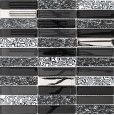 Muestra de mano mosaico azulejo Azulejo backsplash Translúcido plata gris negro Rectángulo Mosaico de vidrio Piedra de cristal negro MOS87-88X_m