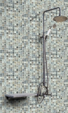 Muestra de mano azulejo mosaico Azulejo backsplash Gris claro translúcido Mosaico de vidrio Piedra de cristal Crema gris claro MOS94-2505_m