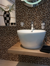 Muestra de mano mosaico azulejo Azulejo backsplash Translúcido beige marrón Mosaico de vidrio Piedra de cristal beige marrón MOS92-1206_m