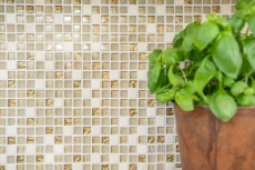 Muestra de mano mosaico azulejo Azulejo backsplash Translúcido oro blanco Mosaico de vidrio Piedra de cristal oro blanco mate MOS92-1201_m