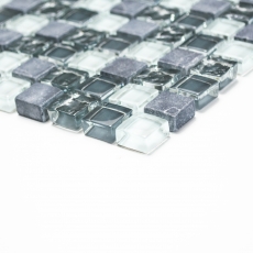 Muestra de mano azulejo mosaico Azulejo backsplash Gris translúcido Mosaico de vidrio Piedra de cristal gris MOS92-0204_m