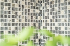 Muestra de mano mosaico azulejo espejo translúcido blanco plata negro vidrio mosaico Cristal piedra blanco plata negro estructura MOS92-Z02EU_m