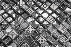 Muestra de mano mosaico azulejo espejo translúcido blanco plata negro vidrio mosaico Cristal piedra blanco plata negro estructura MOS92-Z02EU_m