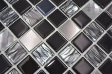 Muestra de mano mosaico azulejo espejo autoadhesivo translúcido acero inoxidable vidrio negro mosaico Cristal acero vidrio negro MOS200-4CM26_m