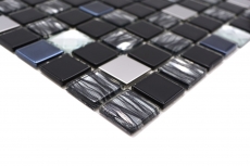 Muestra de mano mosaico azulejo espejo autoadhesivo translúcido acero inoxidable vidrio negro mosaico Cristal acero vidrio negro MOS200-4CM26_m