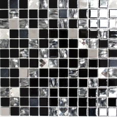 Muestra de mano mosaico azulejo espejo autoadhesivo translúcido acero inoxidable vidrio negro mosaico Cristal acero vidrio negro MOS200-4CM26_m