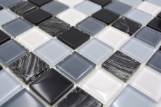 Muestra de mano mosaico azulejo Azulejo backsplash autoadhesivo Translúcido blanco gris negro Mosaico de vidrio Cristal gris negro blanco paño MOS200-4CM28_m