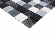 Muestra de mano mosaico azulejo Azulejo backsplash autoadhesivo Translúcido blanco gris negro Mosaico de vidrio Cristal gris negro blanco paño MOS200-4CM28_m