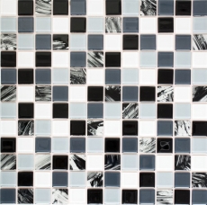 Muestra de mano mosaico azulejo Azulejo backsplash autoadhesivo Translúcido blanco gris negro Mosaico de vidrio Cristal gris negro blanco paño MOS200-4CM28_m