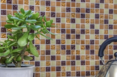 Muestra de mano mosaico azulejo Azulejo backsplash autoadhesivo Piedra translúcida beige marrón Mosaico de vidrio Piedra de cristal beige marrón MOS200-4M372_m