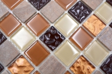 Muestra de mano mosaico azulejo Azulejo backsplash autoadhesivo Piedra translúcida beige marrón Mosaico de vidrio Piedra de cristal beige marrón MOS200-4M372_m