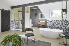 Muestra de mano cerámica mosaico azulejo backsplash antiguo blanco gris antracita pared azulejo cocina baño azulejo MOS14-0123_m