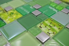 Muestra de mano transparente cristal mosaico vidrio mosaico plata verde pared azulejo backsplash cocina ducha baño MOS88-0517_m