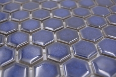 Muestra de mano cerámica mosaico hexágono azul cobalto brillante mosaico azulejo pared azulejo backsplash cocina baño MOS11H-0444_m