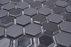 Muestra de mano cerámica mosaico hexágono negro brillante R10B plato de ducha azulejo suelo mosaico azulejo cocina baño MOS11H-0301-R10_m