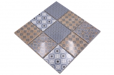 Retro vintage mosaico azulejo backsplash cocina backsplash blanco azul naranja gris MOS22B-1404_f | 10 esteras de mosaico