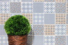 Retro vintage mosaico azulejo backsplash cocina backsplash blanco azul naranja gris MOS22B-1404_f | 10 esteras de mosaico