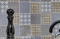Retro vintage mosaico azulejo backsplash cocina backsplash blanco azul naranja gris MOS22B-1404_f | 10 esteras de mosaico