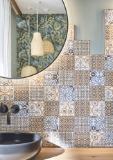 Retro vintage mosaico azulejo backsplash cocina backsplash cerámica crema azul naranja gris mate MOS22B-1406_f | 10 esteras de mosaico