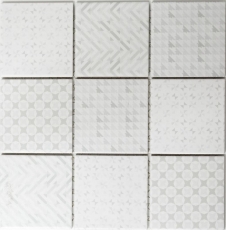 Retro vintage mosaico de azulejos backsplash pared de la cocina blanco Geo Blanco MOS22B-1401_f | 10 esteras de mosaico