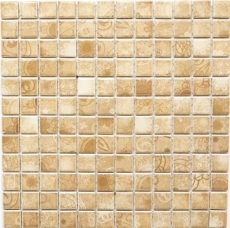 Mosaico de azulejos retro vintage cerámica mosaico beige marrón cocina splashback MOS18D-1412_f | 10 esteras de mosaico
