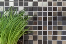 Azulejos de mosaico de cerámica negro plata antracita cromo cocina splashback MOS18-0317_f | 10 esteras de mosaico