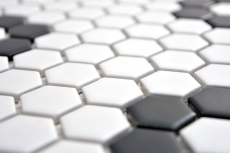 Azulejos de mosaico de cerámica hexágono negro blanco mate azulejo backsplash cocina MOS11A-0103_f | 10 esteras de mosaico