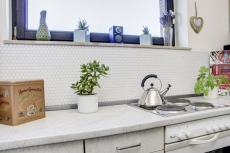 Azulejos de mosaico de cerámica hexágono blanco brillante azulejo backsplash cocina MOS11A-0102_f | 10 esteras de mosaico