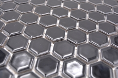 Azulejos de mosaico de cerámica hexágono negro brillante azulejos de la pared azulejos de baño MOS11A-0302_f | 10 esteras de mosaico