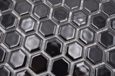 Azulejos de mosaico de cerámica hexágono negro brillante azulejos de la pared azulejos de baño MOS11A-0302_f | 10 esteras de mosaico