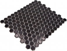 Azulejos de mosaico de cerámica hexágono negro brillante azulejos de la pared azulejos de baño MOS11A-0302_f | 10 esteras de mosaico
