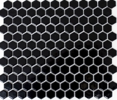 Azulejos de mosaico de cerámica hexágono negro brillante azulejos de la pared azulejos de baño MOS11A-0302_f | 10 esteras de mosaico