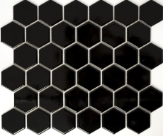 Azulejos de mosaico de cerámica hexágono negro brillante azulejo backsplash pared de la cocina MOS11B-0302_f | 10 esteras de mosaico