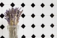Mosaico de azulejos de cerámica octogonal blanco mate negro brillante azulejo backsplash MOSOcta-190_f | 10 esteras de mosaico