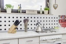 Mosaico de azulejos de cerámica octogonal blanco mate negro brillante azulejo backsplash MOSOcta-190_f | 10 esteras de mosaico