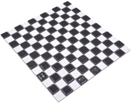 Mosaico de cerámica tablero de ajedrez blanco negro brillante azulejo backsplash MOS18-0306_f