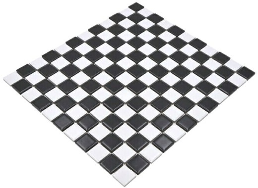 Mosaico de azulejos de cerámica tablero de ajedrez negro blanco mate backsplash MOS18-0305_f