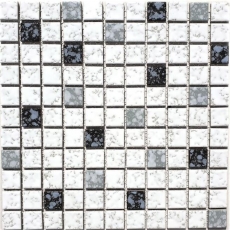 Mosaico de azulejos de cerámica mosaico blanco negro gris estructura piso baño MOS18-0307_f