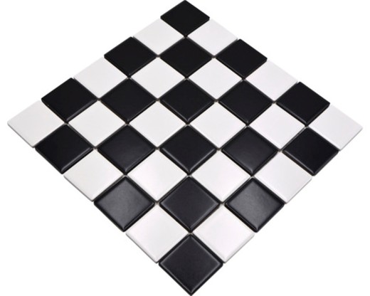 Mosaico de cerámica blanco negro mate tablero de ajedrez backsplash MOS16-CD202_f