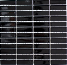 Mosaico de azulejos de cerámica varillas negro brillante cocina splashback MOS24-0302_f