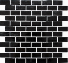 Mosaico cerámico ladrillo negro brillante salpicadero de cocina MOS24-4BG_f